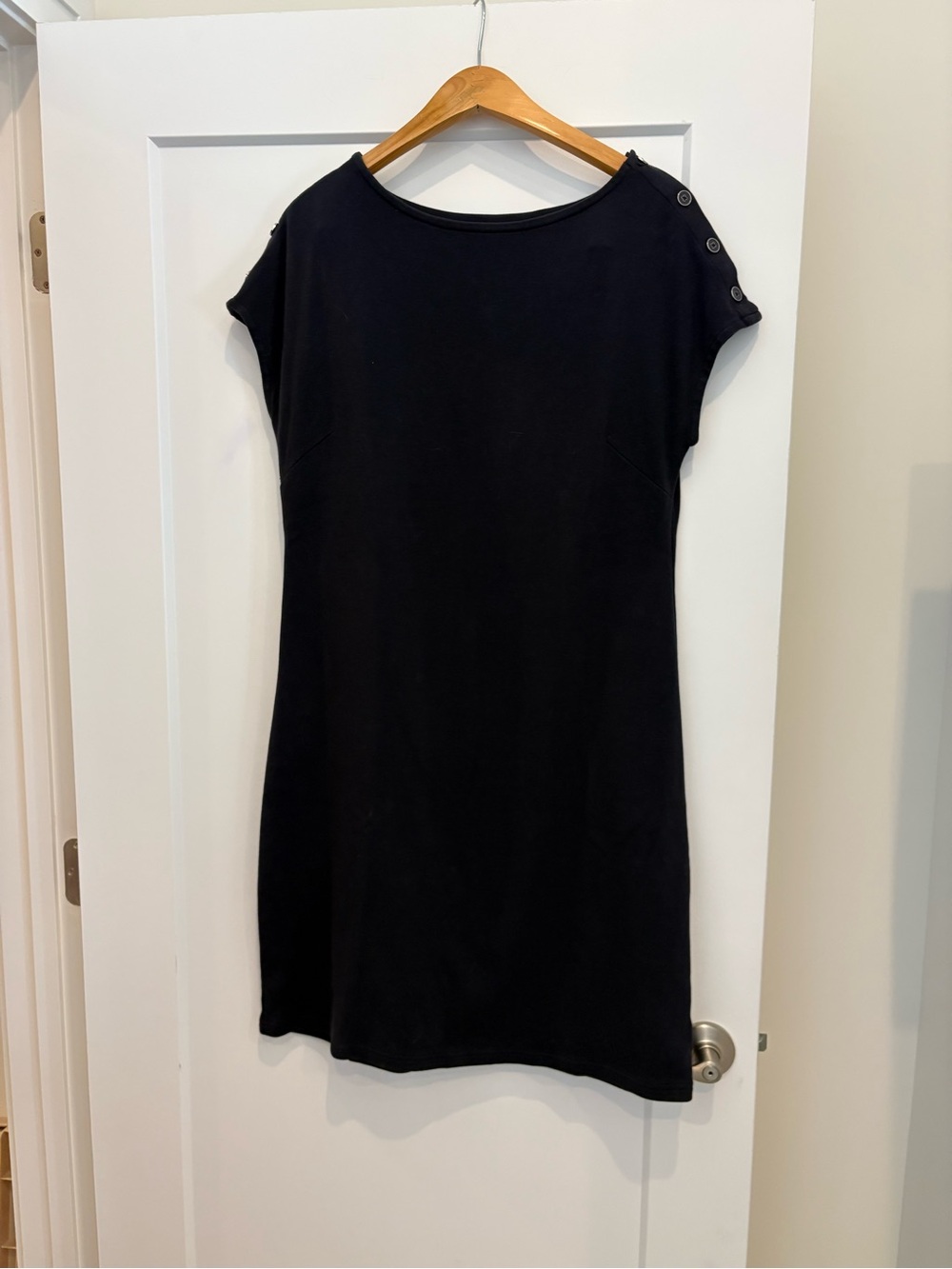 Talbots Black Short Sleeve Shift Dress with Shoulder Buttons